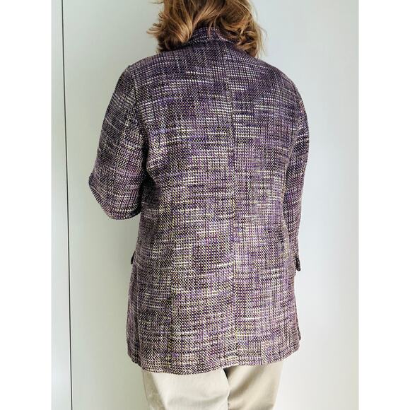 Chico's Womens Tweed Blazer Purple Size 2 (M) Longer Length Pockets Fall Fashion - Picture 7 of 10